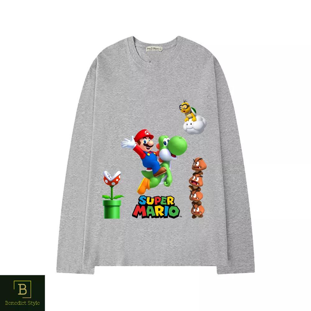 Áo thun tay dài form rộng unisex freesize nam nữ in hình Super Mario game hái nấm BND31