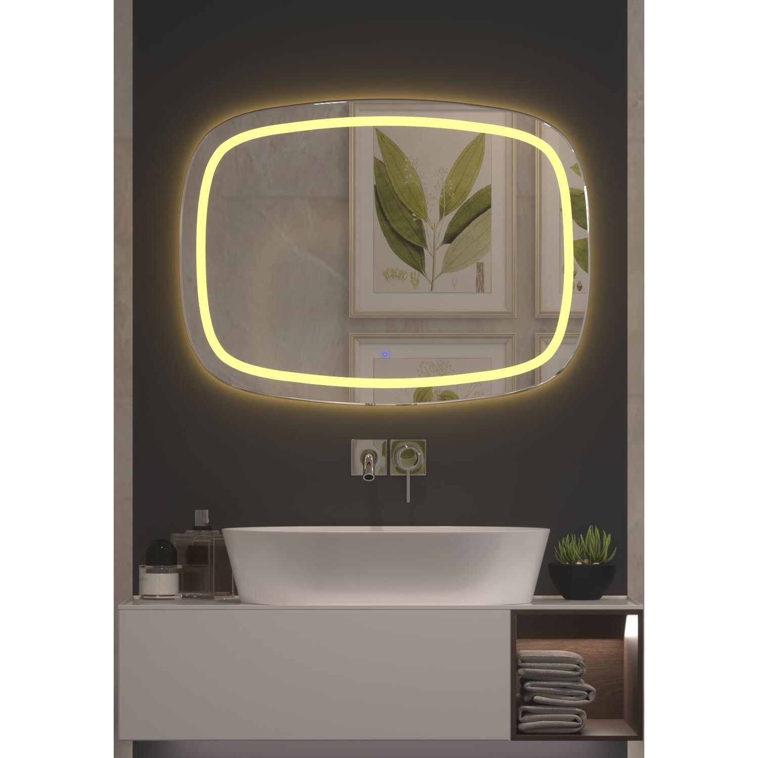 Gương soi đèn led phòng tắm GNT11 - Tích hợp đèn led và công tắc cảm ứng trên gương.