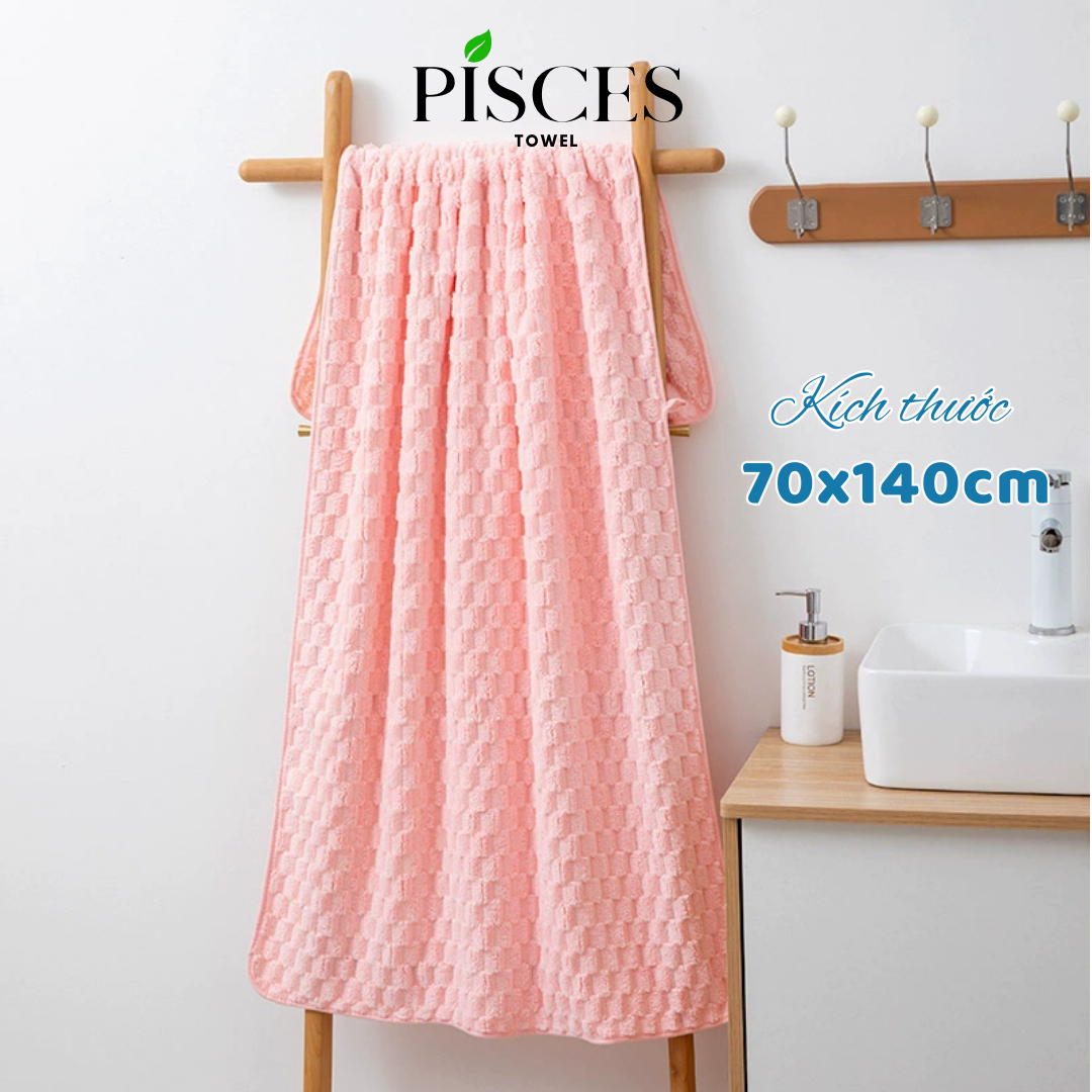 Khăn Tắm PISCES TOWEL 70x140cm Ô Chữ Nhật Cotton Mềm Mại, Khăn Spa Yoga Gym Thể Thao Thấm Hút Mồ Hôi