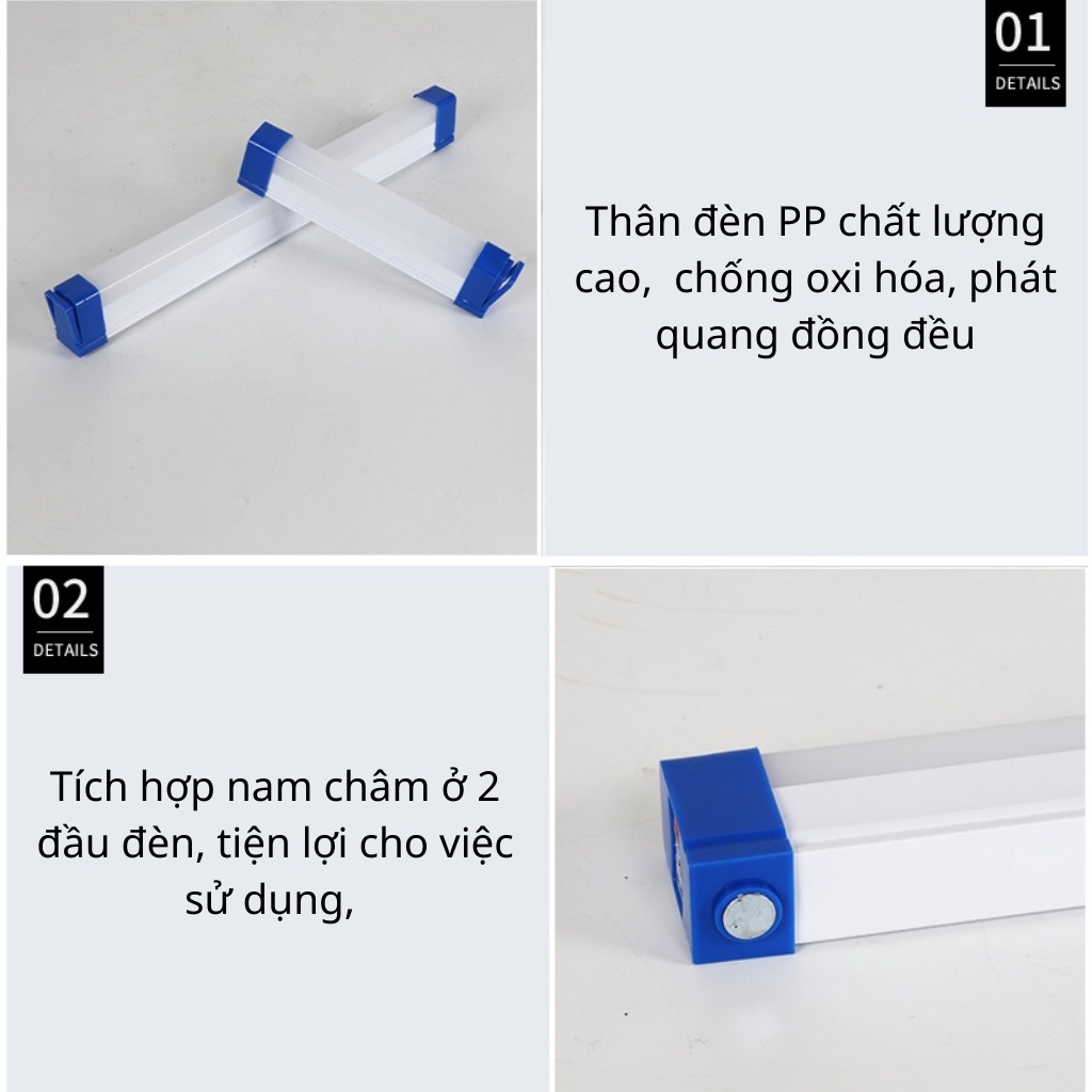 Đèn Led Chiếu Sáng Tích Điện 3 Chế Độ Sáng, 2 Đầu Có Nam Châm, Sạc USB, Mang Đi Cắm Trại, Dùng Khi Cúp Điện Tiện Lợi