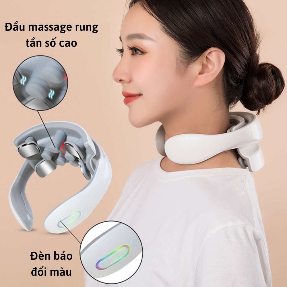 Máy massage cổ vai gáy cao cấp thông minh đa năng bằng xung điện có 5 đầu matxa rung, ôm sát cổ, mát xa an toàn, giảm đau nhức hiệu quả