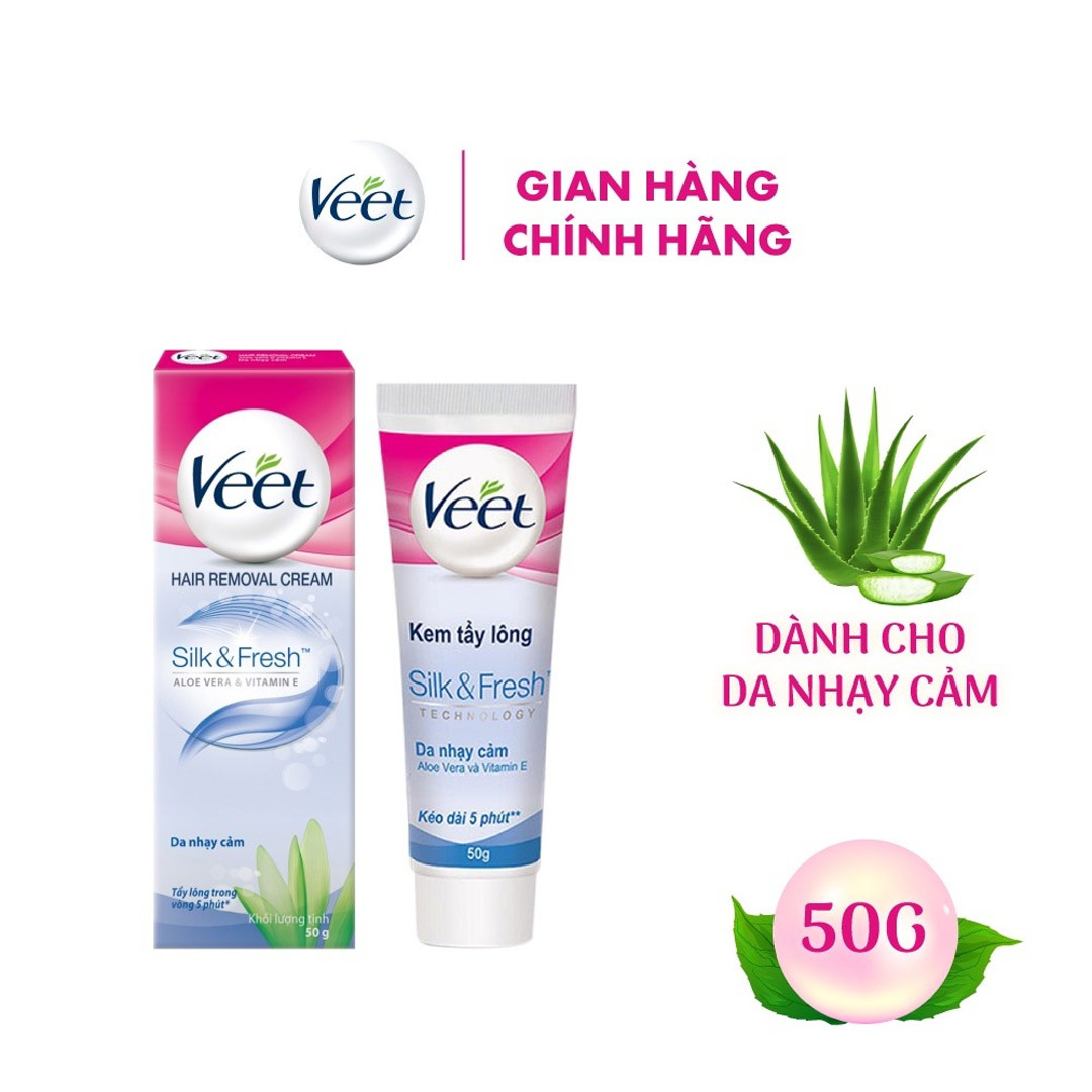 Kem Tẩy Lông Veet Silk &amp; Fresh Aloe Vera &amp; Vitamin E Dành Cho Da Thường và Nhạy Cảm 25g - QuaTangMe Extaste