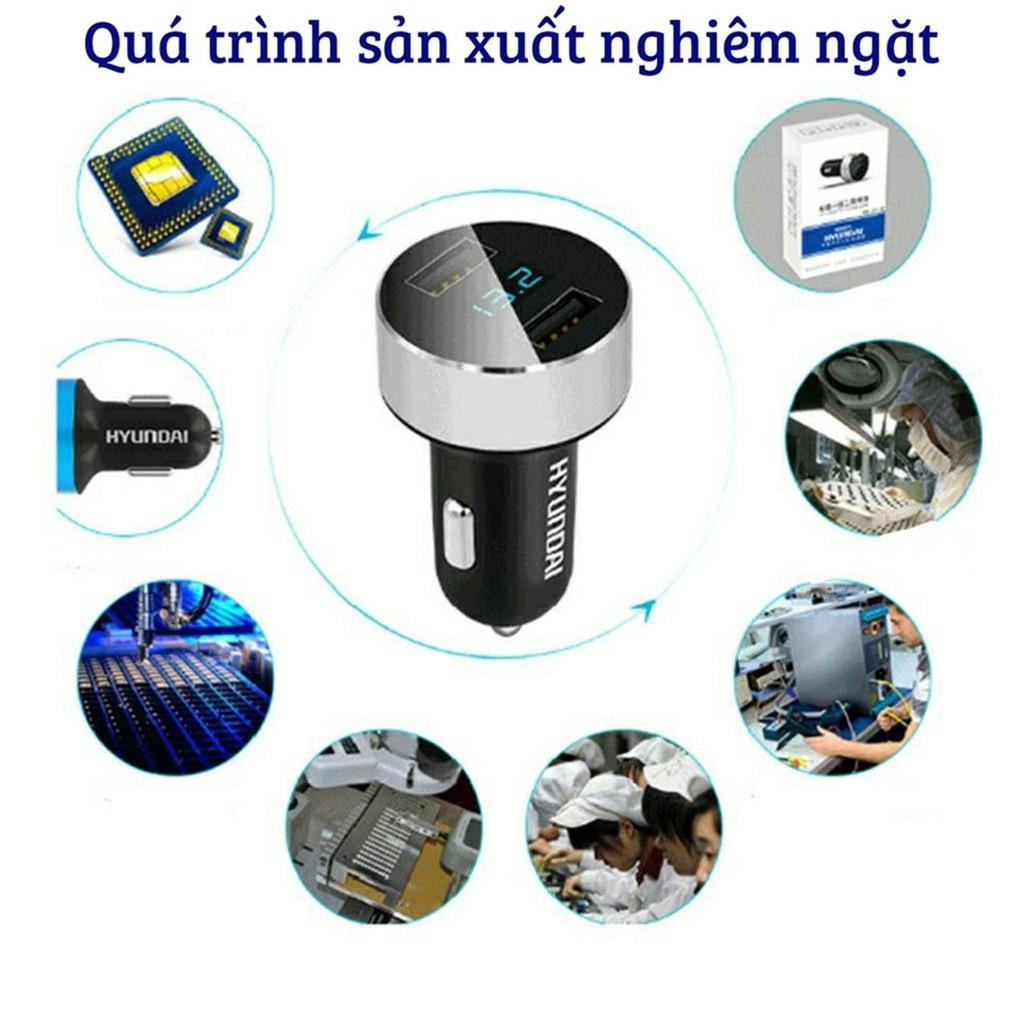 Tẩu sạc ô tô, tẩu sạc nhanh HUYNDAI tích hợp hai cổng USB điện áp 3.6A, 18W hiển thị điện áp HY-36C