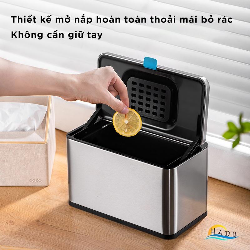 Thùng Rác Treo Tủ Bếp Mini Để Bàn Có Nắp Đậy Thông Minh Inox Cao Cấp Khử Mùi Than Hoạt Tính CCKO