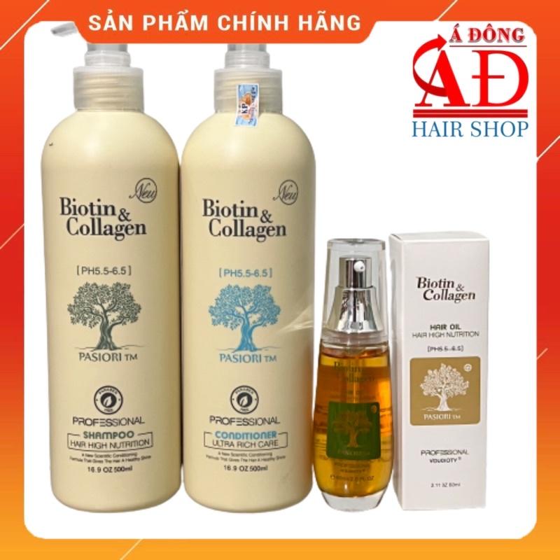 Cặp dầu gội xả Biotin &amp; Collagen Pasiori trắng phục hồi kích thích mọc tóc của Ý + Tặng tinh dầu 50ml