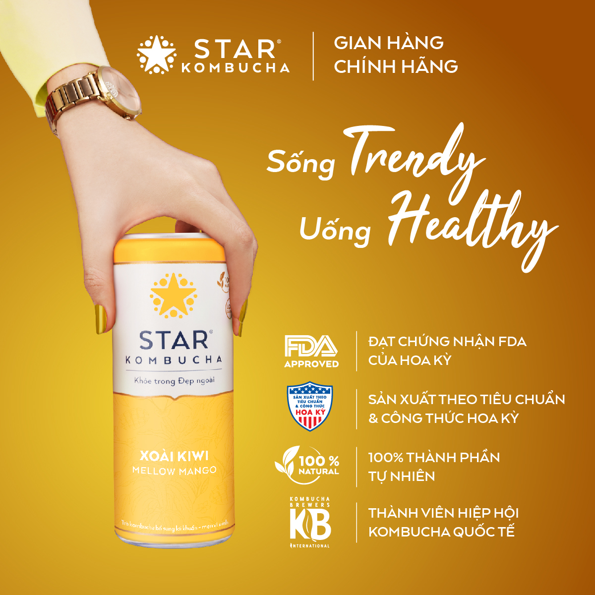 Thùng 12 lon thức uống lên men STAR KOMBUCHA Xoài Kiwi / Mellow Mango