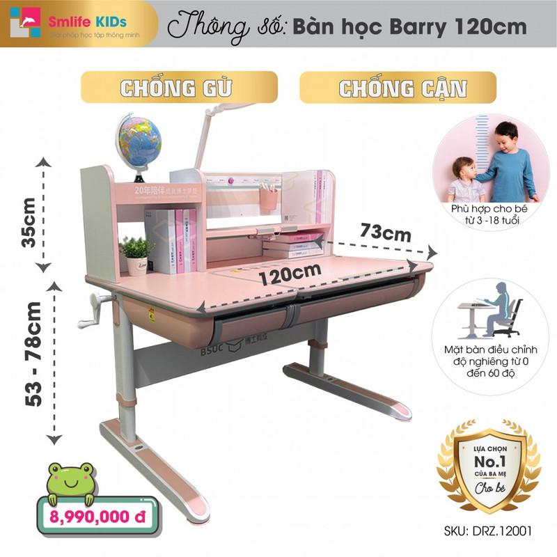 Bộ bàn ghế học sinh cấp 3 SMLIFE STANFORD - Xanh | Bàn: 120cm x 73cm x 53-78cm (mặt bàn nâng hạ điện tử) | Ghế: D48 x R46cm x C74-88cm.