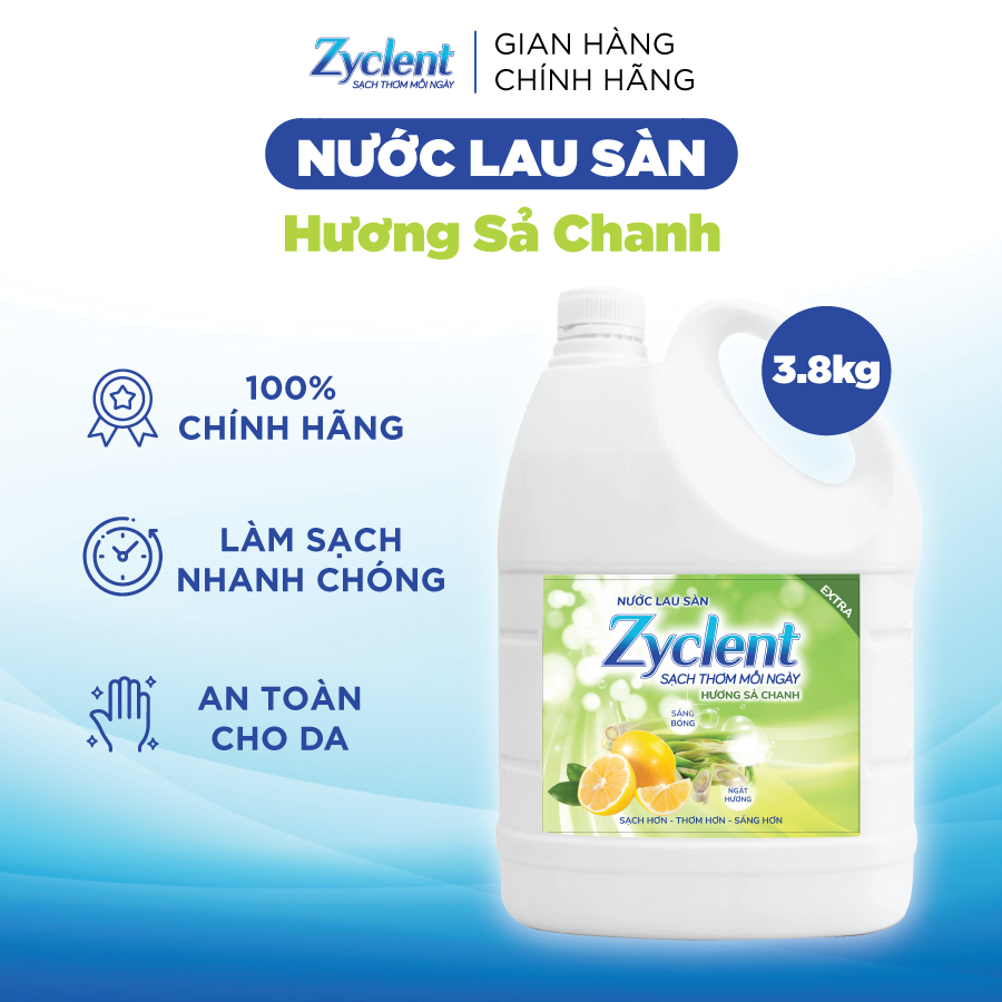 NƯỚC LAU SÀN ZYCLENT EXTRA HƯƠNG SẢ CHANH - 3.8KG