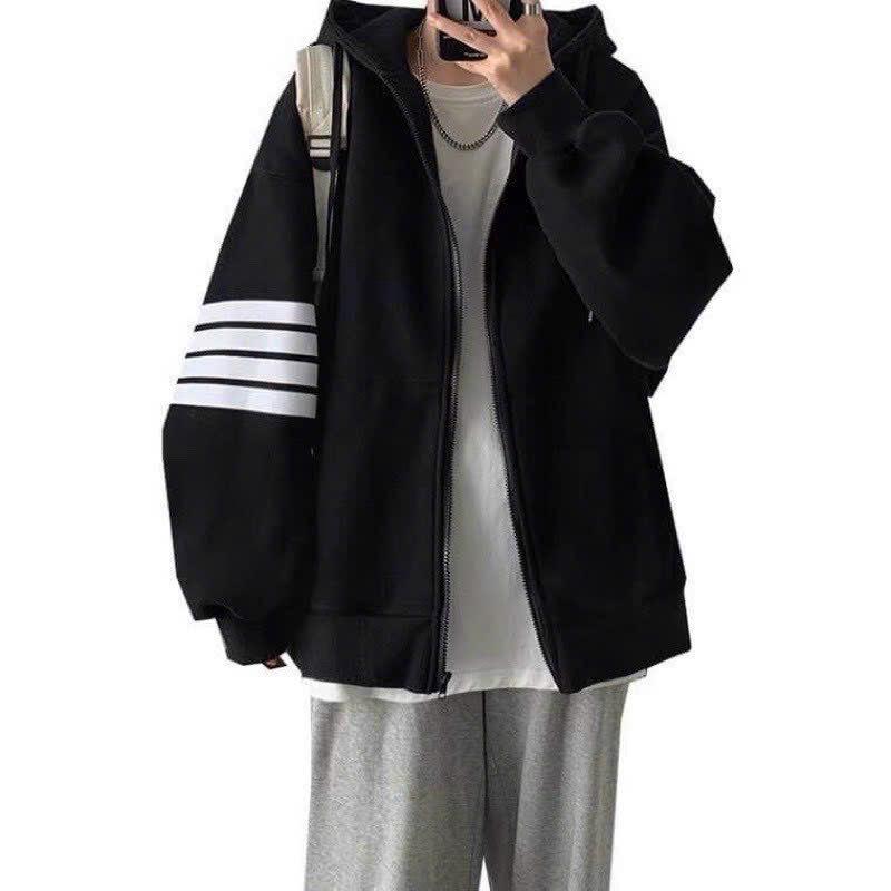 Áo Khoác Nữ Hoodie Màu Đen Dây Kéo 3 Gạch Tay Nỉ Dày Dặn Kiểu Hàn Quốc Thời Trang Siêu Đẹp HTM FASHION