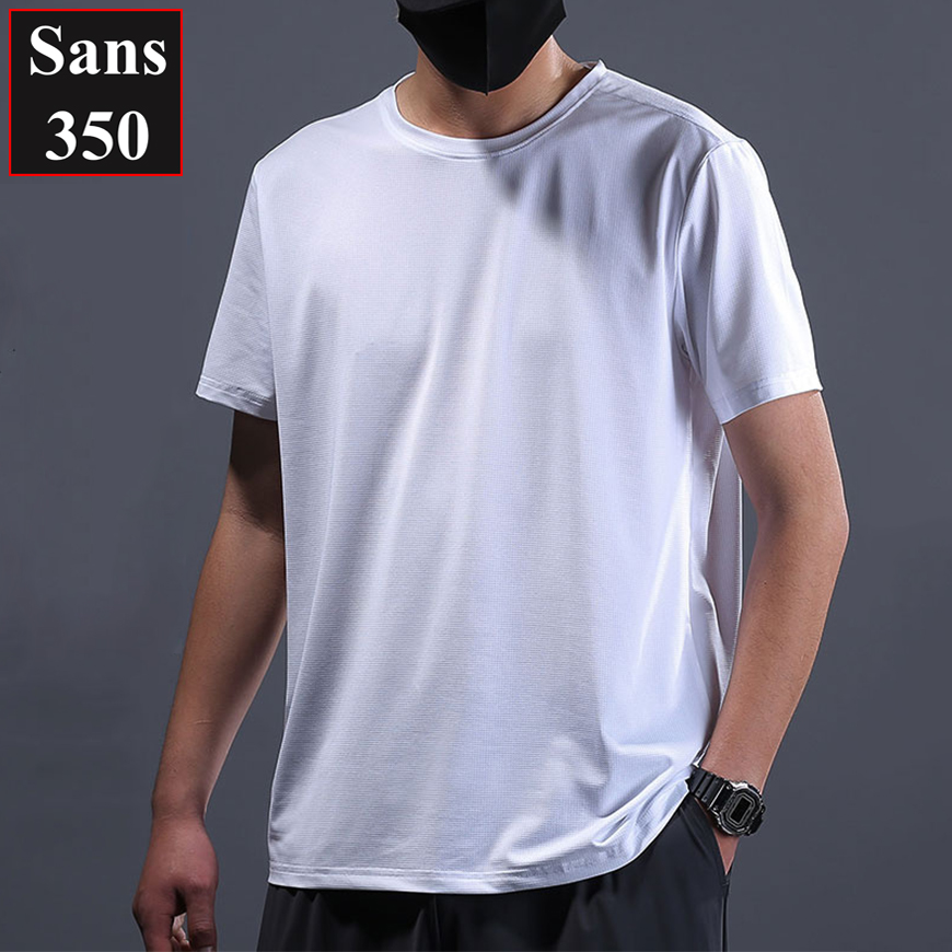 Áo thun nam trơn basic Sans350 vải lưới thoáng khí mát mẻ thể thao lạnh cổ tròn đen trắng xám phông bigsize 3XL 4XL 5XL