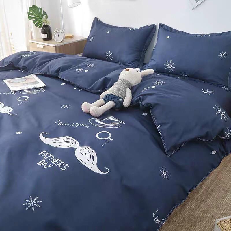 Bộ chăn ga Cotton Poly M2T bedding, chăn ga hàn quốc Râu Father Day đủ size miễn phí bo chun
