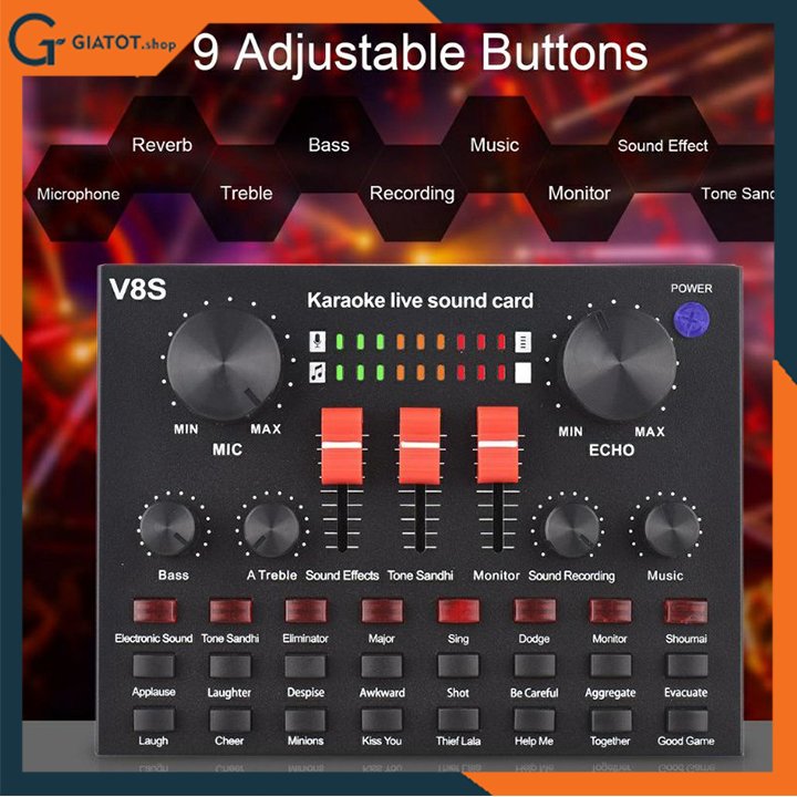 Sound card âm thanh V8S có bluetooth cùng pin sạc - hát thu âm, livestream và karaoke