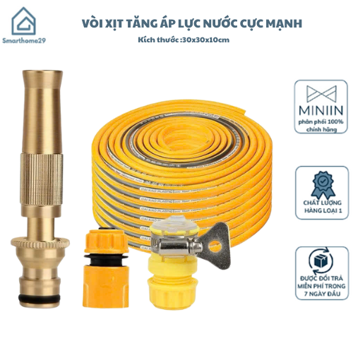 Vòi Tưới Cây, Vòi Xịt Rửa Xe Đa Năng Tăng Áp Lực Nước Cực Mạnh 10m, Lắp Vòi Nước Thông Thường (Đầu Vòi Đồng) - HÀNG CHÍNH HÃNG MINIIN
