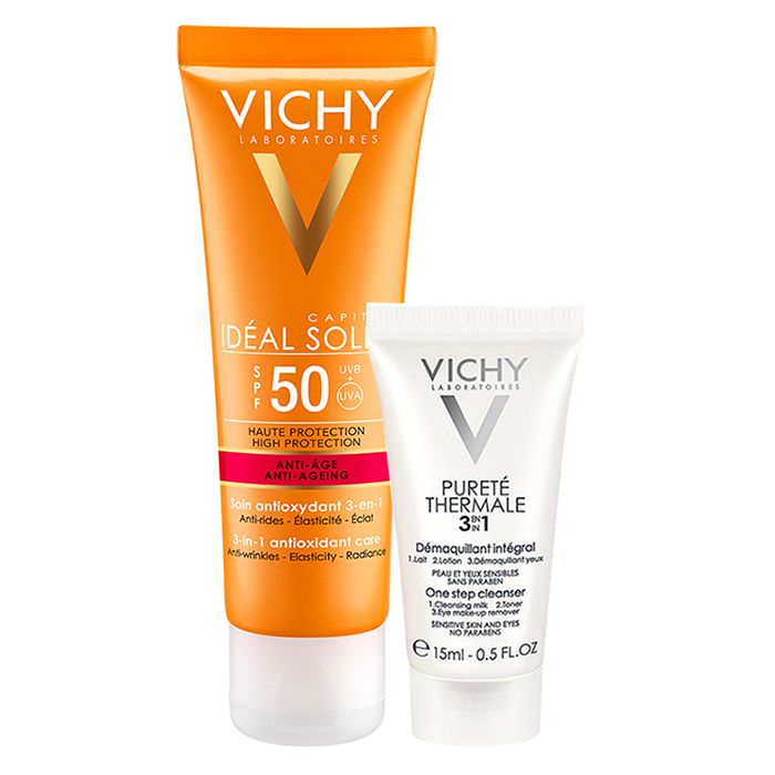 Bộ Kem Chống Nắng Bảo Vệ Và Giúp Giảm Các Dấu Hiệu Lão Hóa Ideal Soleil Anti-Age SPF50 + Tặng Sữa Rửa Mặt Tẩy Trang 3in1