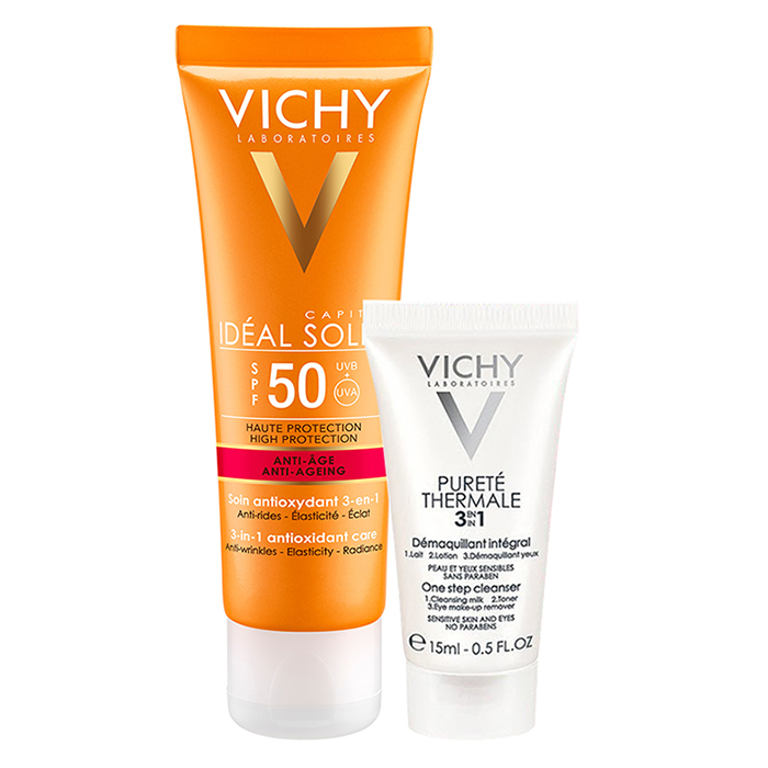 Bộ Kem Chống Nắng Bảo Vệ Và Giúp Giảm Các Dấu Hiệu Lão Hóa Ideal Soleil Anti-Age SPF50 (50ml) + Tặng Sữa Rửa Mặt Tẩy Trang 3in1 (15ml)