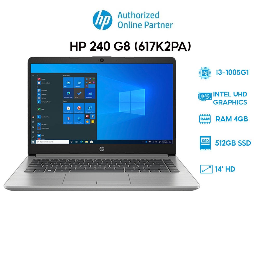 Laptop HP 240 G8 (617K2PA) (i3-1005G1 | 4GB | 512GB | Intel UHD Graphics | 14' HD | Win 11) Hàng chính hãng