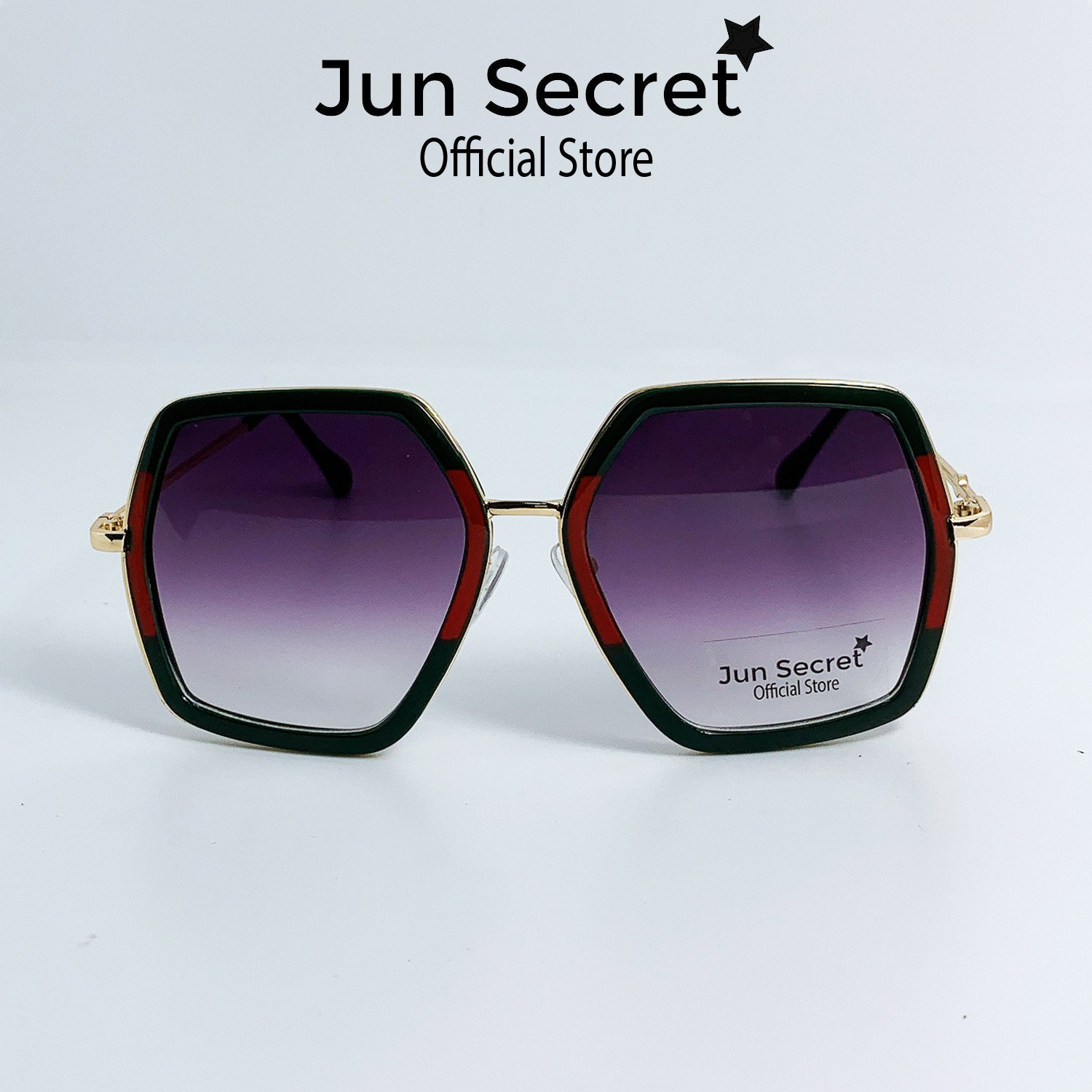 Kính mát nam nữ lục giác thời trang Jun Secret gọng kim loại chống tia UV JS8696