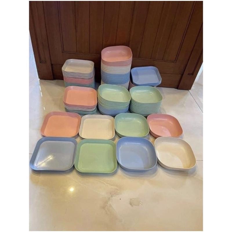 Set 8 đĩa nhựa vuông lúa mạch an toàn đựng trái cây, thức ăn