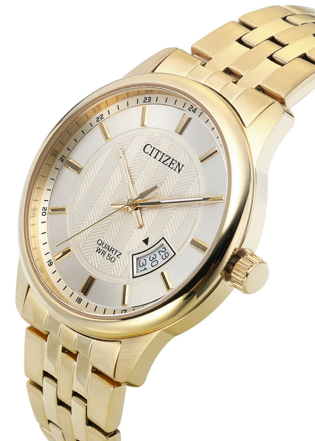 Đồng Hồ Citizen Nam Dây Kim Loại Pin-Quartz BI1052-85P - Mặt Vàng (40mm)