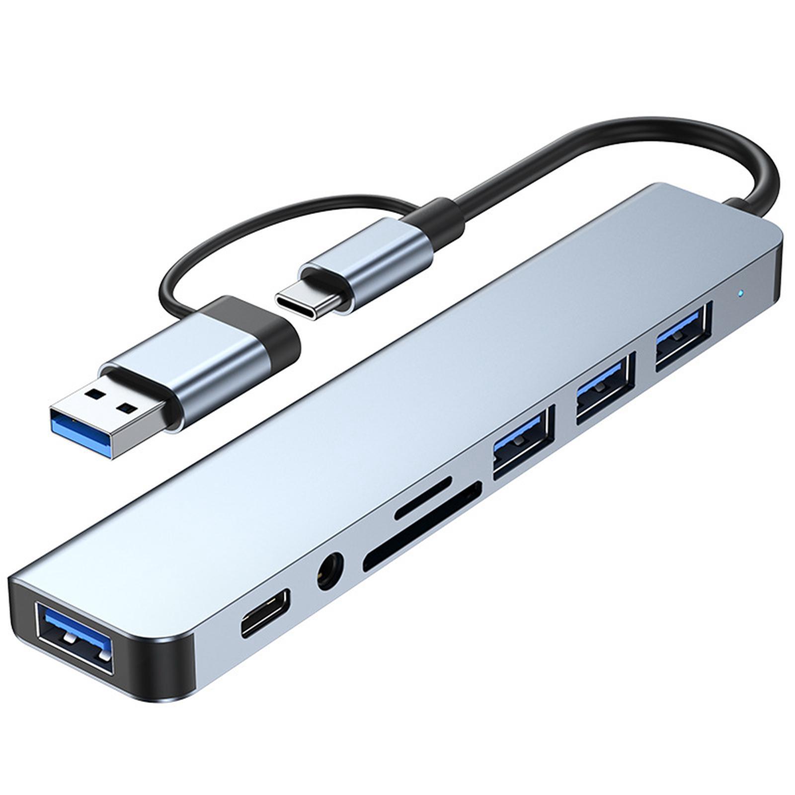 USB Type C Hub Adapter, Laptop Docking Station, USB3.0 USB C Aluminum Alloy 8 in 1 8 Port Hub Multiport Adapter for Type C Notebooks