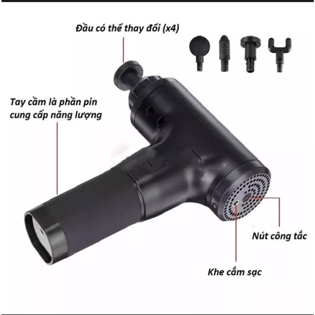 Máy Massage Toàn Thân Fascial Gun, Súng Massage Cơ Thể 4 Đầu 6 Cấp Độ Giảm Đau Mỏi Nhức Cơ Ở Người Già