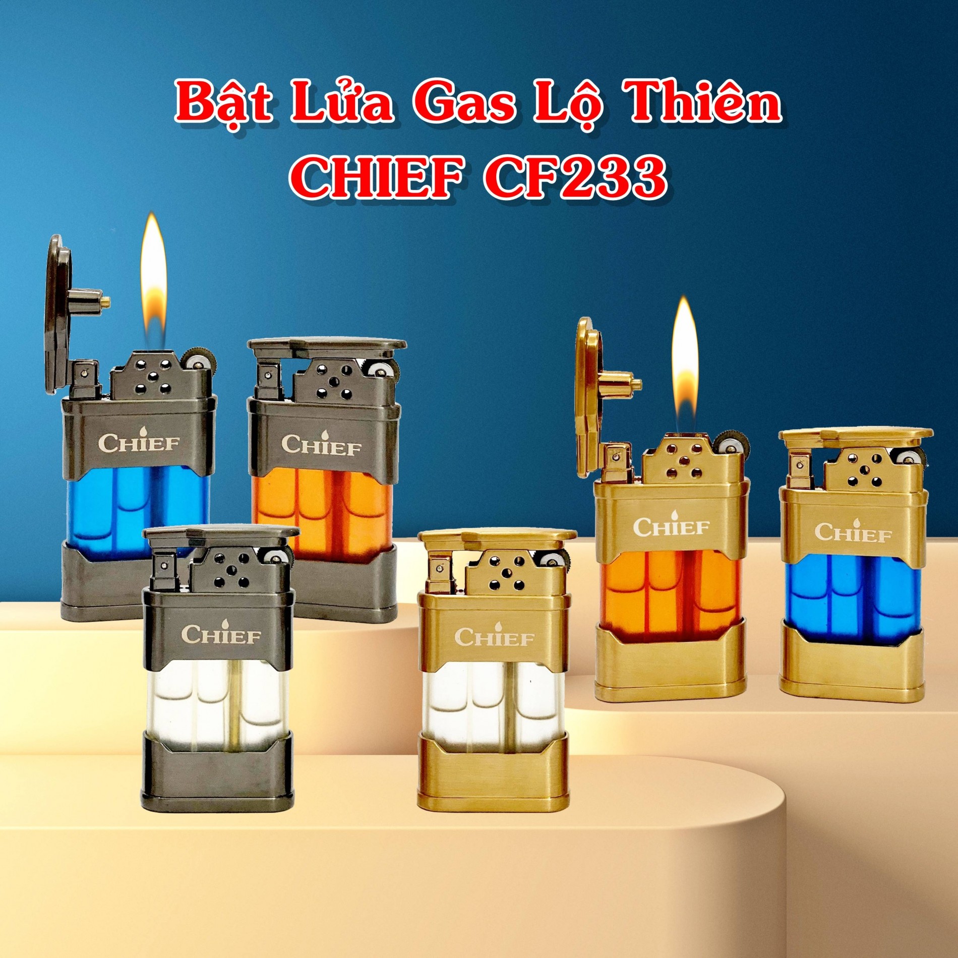 Hột quẹt bật lửa gas lộ thiên chief cf233 - (xài gas)