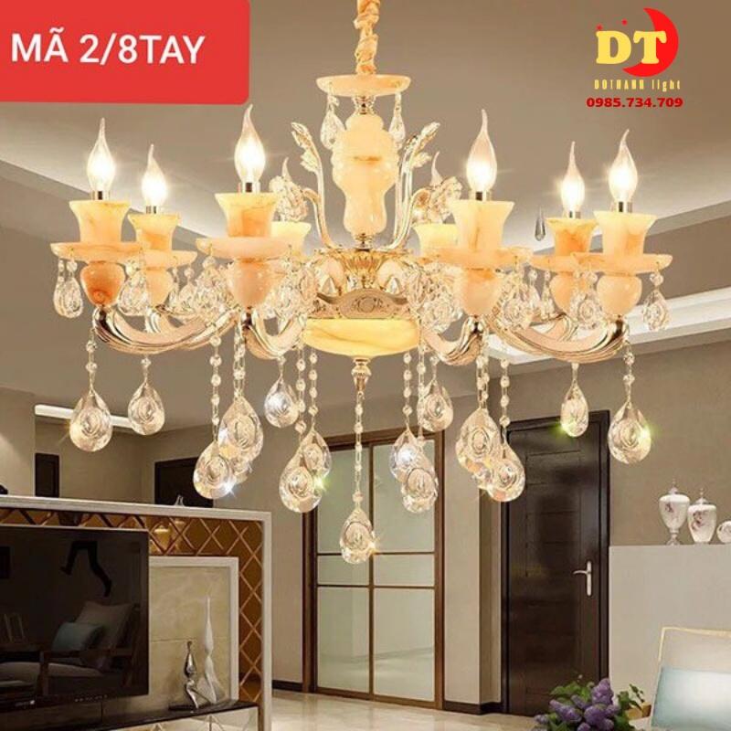 Đèn chùm phòng khách DOTHANH LIGHT 8 tay đá cao cấp tân cổ điển DCN
