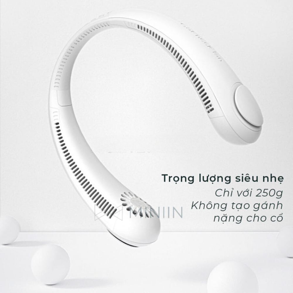 Quạt Đeo Cổ Tích Điện Mini Không Cánh Tiện Lợi, Quạt Quàng Cổ 3 Cấp Độ, Kiểu Dáng Thể Thao, Sạc USB - HÀNG CHÍNH HÃNG MINIIN