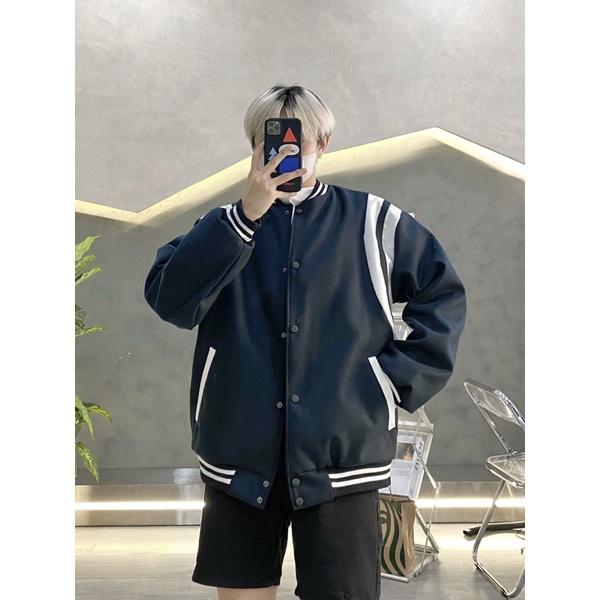 Bomber dạ tay da bomber 2 lớp dày dặn unisex