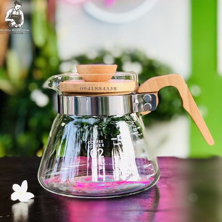 Bộ Bình Pha Cà Phê Drip Coffee,  Pour over V60 600ML Tay Cầm Gỗ