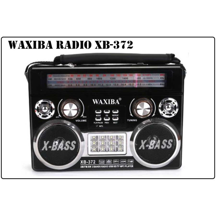 ĐÀI RADIO WAXIBA 372URT BẮT SÓNG FM/AM/SW KHỎE – NGHE NHẠC TỪ USB THẺ NHỚ – LOA EXTRA BASS STEREO Hàng Chính Hãng