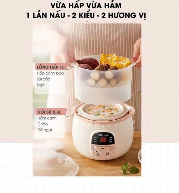 Nồi_Nấu_Cháo Cho Bé _ Bear_Kèm Lồng Hấp 0.8l 1.6l