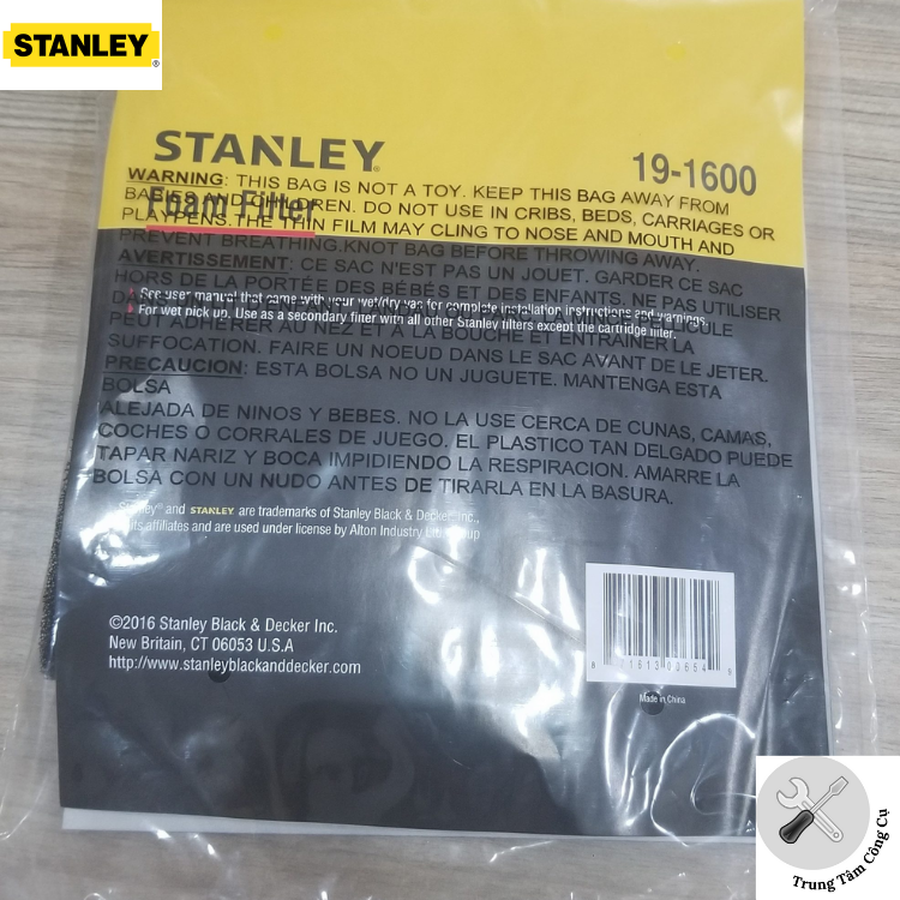 Màng lọc bụi bằng xốp Model 19-1600 dùng cho máy hút bụi Stanley SL18125DC, SL19116, SL19116P ( Hàng chính hãng)