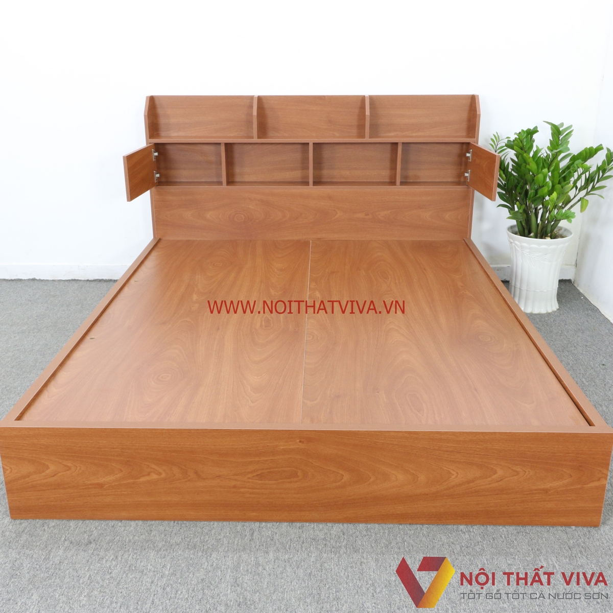 Giường Ngủ Hộp Gỗ MDF Melamine 1m6x2m Ngăn Kéo Xoan Đào