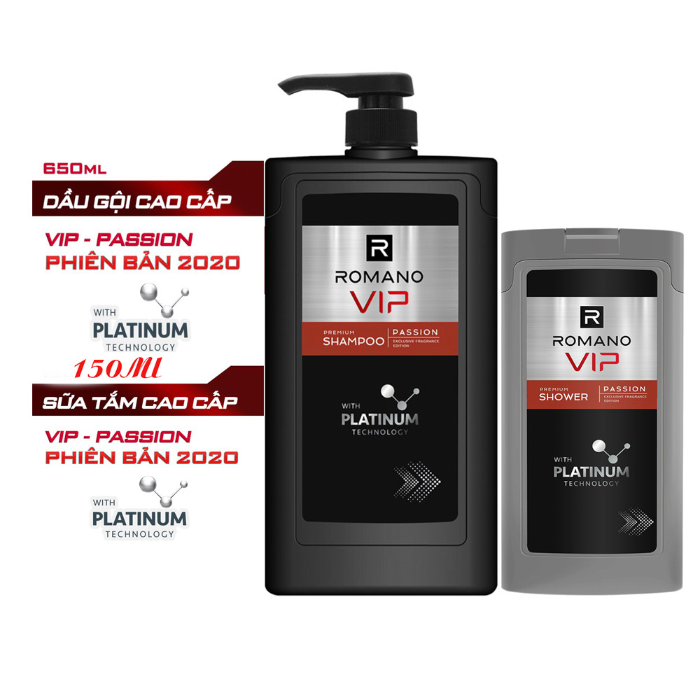 Dầu Gội Nước Hoa Cao Cấp Romano Vip Passion 650ml Tặng Kèm Sữa Vip Passion 150ml