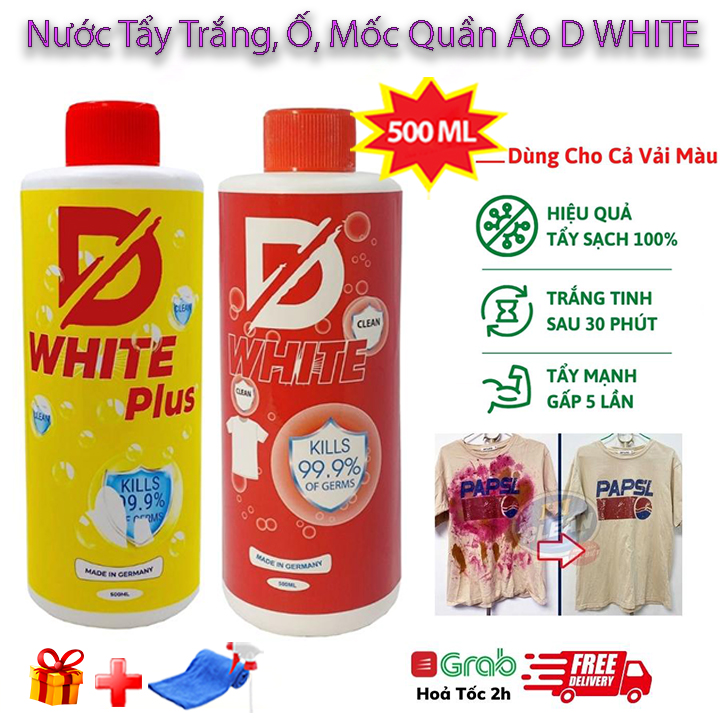 Chai Tẩy Trắng Quần Áo D-White, Tẩy Mốc, Ố Vàng, Không Phai Màu Vải Đánh Bay Mọi Vết Bẩn
