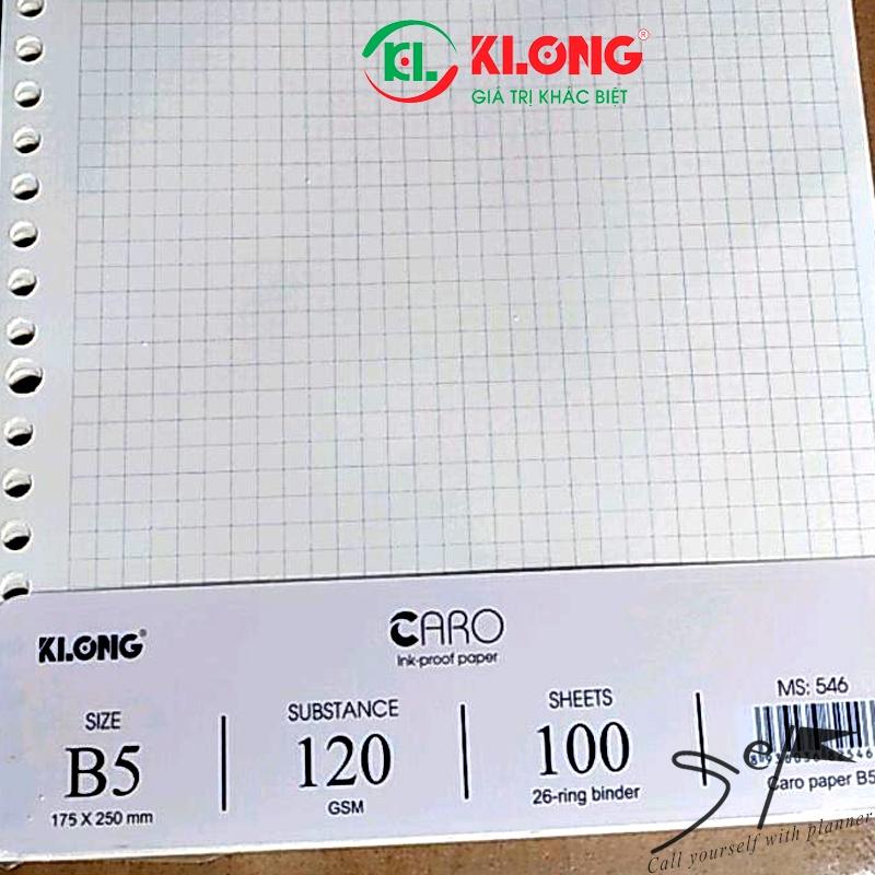 Ruột giấy Klong refill sổ còng Caro, chấm bi 26 lỗ B5 - 100 tờ định lượng 120gsm, planner, bullet journal; MS: 546/547