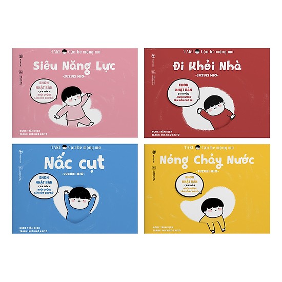 Combo 4 Cuốn Ehon Nhật Bản Taku Cậu Bé Mộng Mơ Siêu Năng Lực Đi Khỏi Nhà Nóng Chảy Nước Nấc Cụt Dành Cho Trẻ Từ 2 - 8 Tuổi Tặng Kèm Bookmark Happy Life