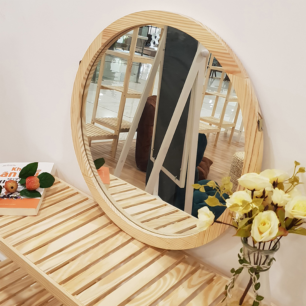 Gương Tròn Treo Tường Vuadecor Gương Tròn Viền Gỗ Thông Mỹ - Circle Mirror