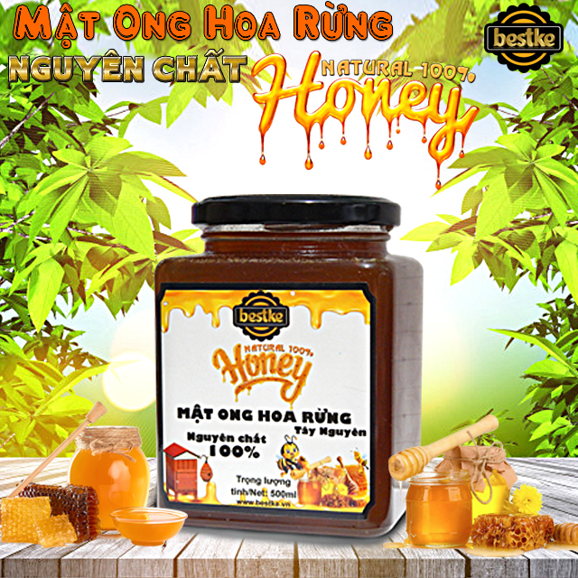 Mật ong hoa rừng nguyên chất 100% hũ thủy tinh 500ml = 700g