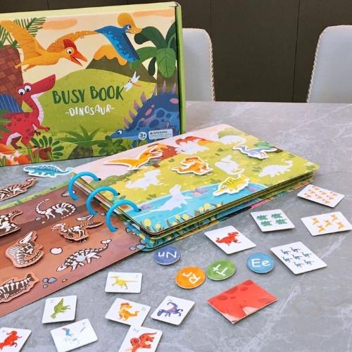 Học liệu bóc dán chủ đề Dinasours, Busy Book sách bóc dán chủ đề Khủng long, hình khối, màu sắc, chữ đếm,.