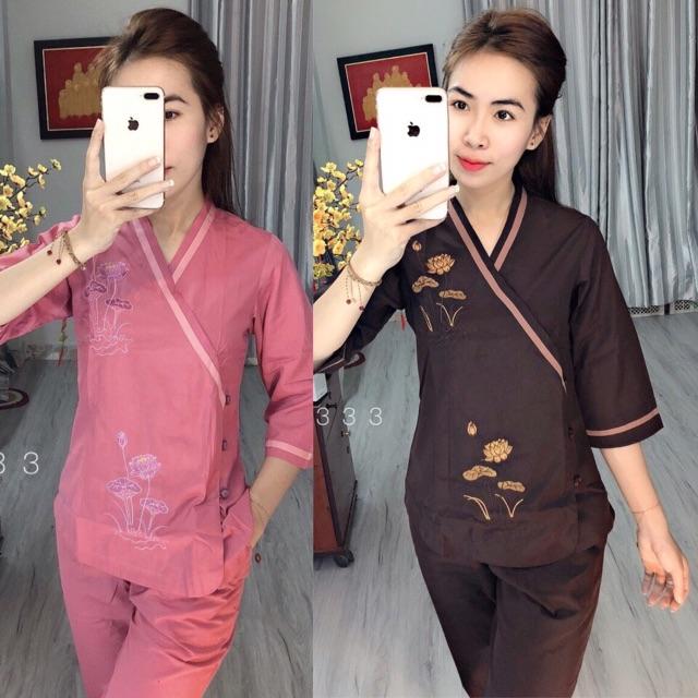 Đồ Lam Đi Chùa # Mẫu Bà Lai Viền # Đồ Bộ Nữ # Quần Áo Nữ
