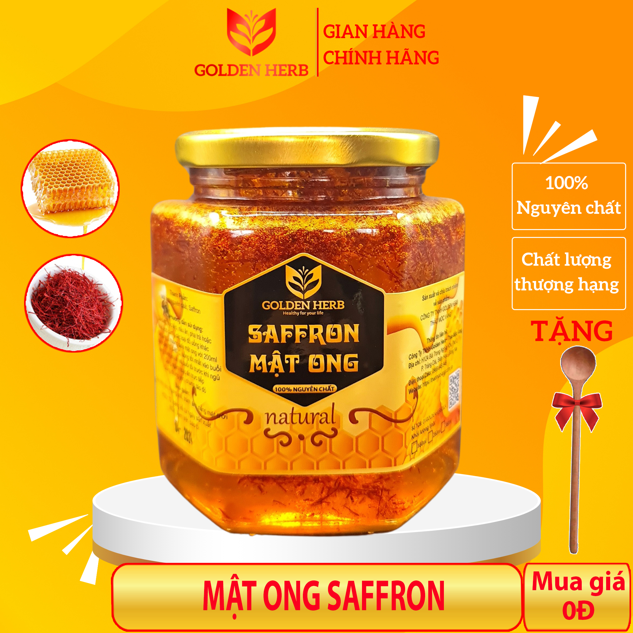 Mật Ong Ngâm Saffron 180ml/lọ Golden Herb