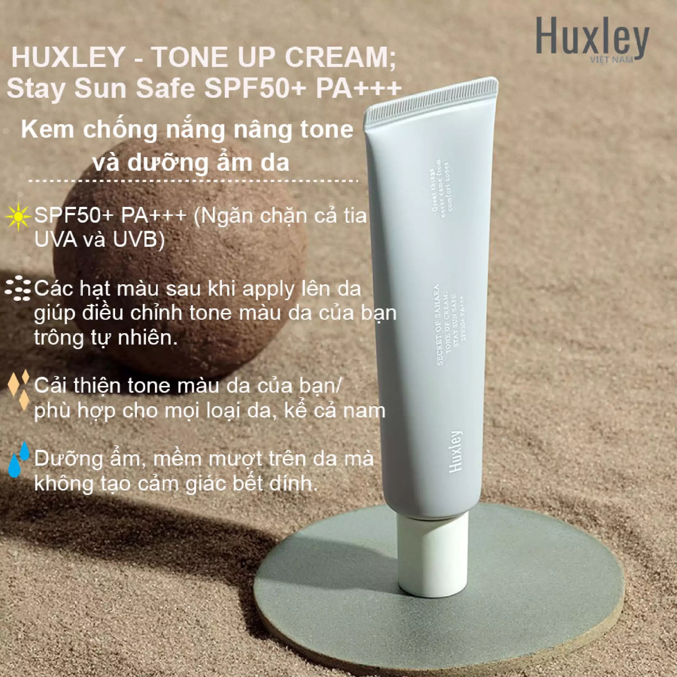 Kem chống nắng nâng tone và dưỡng ẩm da Huxley Tone Up Cream; Stay Sun Safe SPF50+ PA+++ 35ml