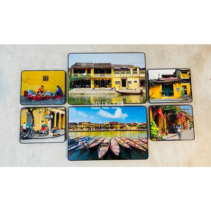 (ẢNH THẬT) Tranh treo tường hội an 1 trang trí decor quán có khung kèm đinh treo