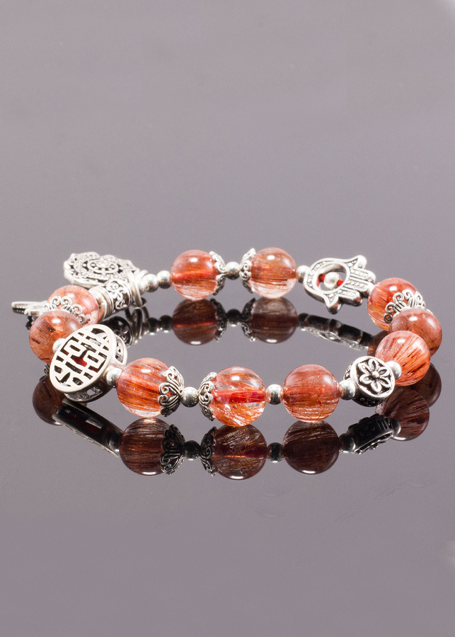 Vòng Tay Đá Thạch Anh Tóc Đỏ Đồng Trục Phối Charm Bạc Ngọc Quý Gemstones