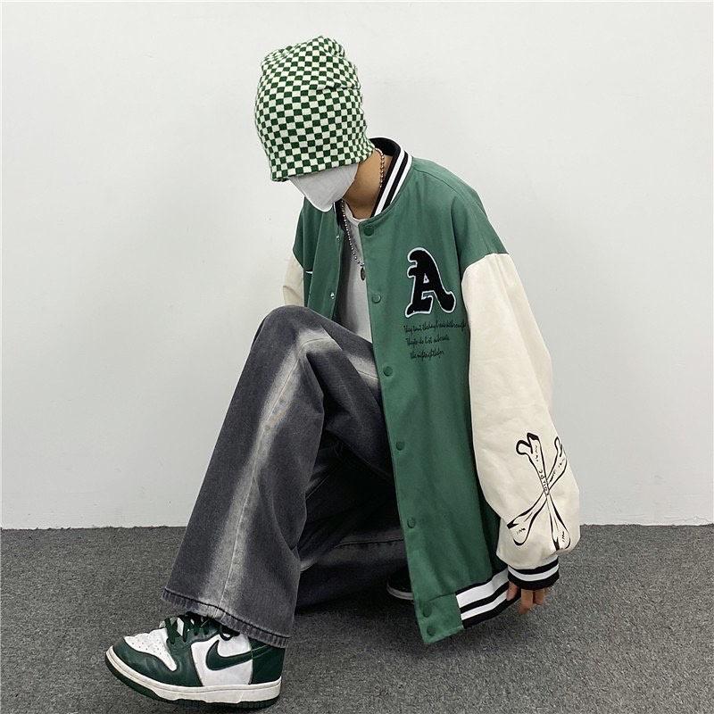 Áo khoác varsity nam nữ,in chữ Sao thiết kế form rộng