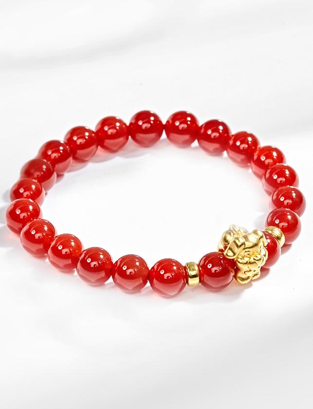 Vòng Tay Đá Mã Não Đỏ Charm Tuổi Tuất Bạc Mạ Vàng 24K Ngọc Quý Gemstones