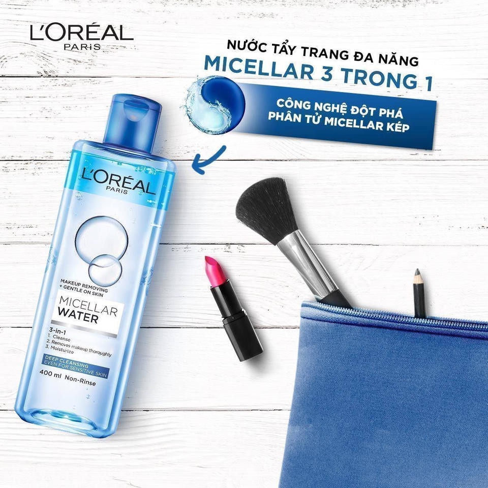 [L'OREAL PARIS] Nước Tẩy Trang Cho Trang Điểm Đậm Giúp Sạch Sâu Tối Ưu Micellar Water 3-in-1 Deep Cleansing 400/95ml