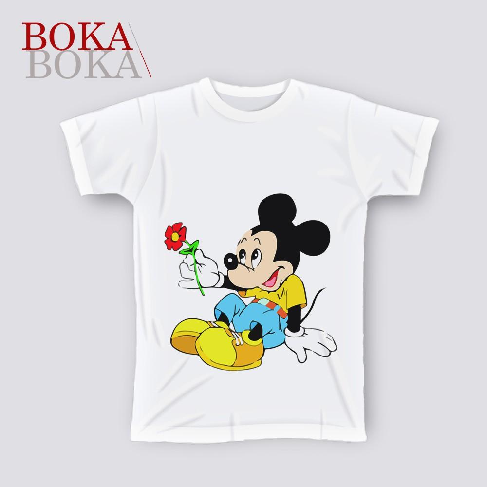 Áo thun Cotton Trắng In Hình Chuột Mickey